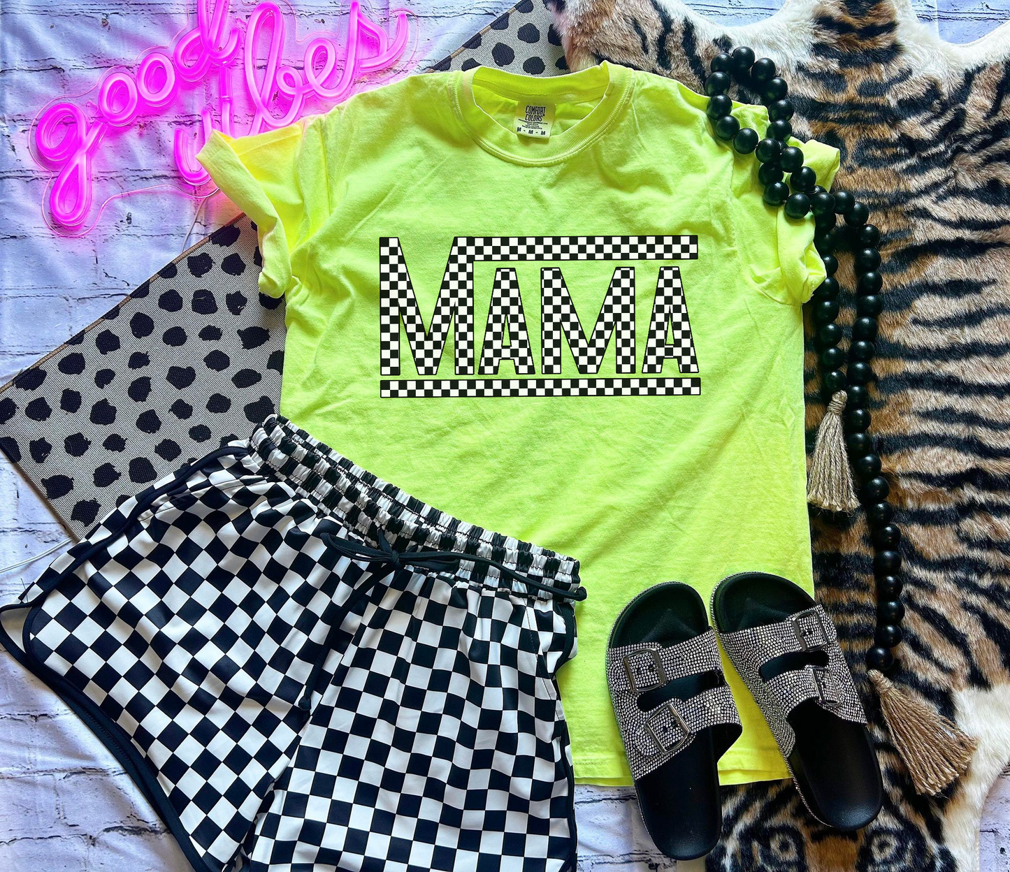 Mama Checkered Tee - Neons